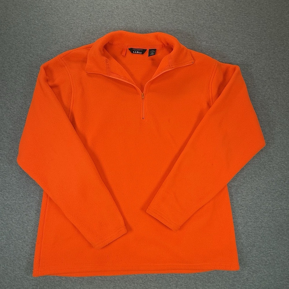 LL Bean Mens LG Tall Neon Orange Polartec Fleece 1/4 Zip Safety Running Jacket